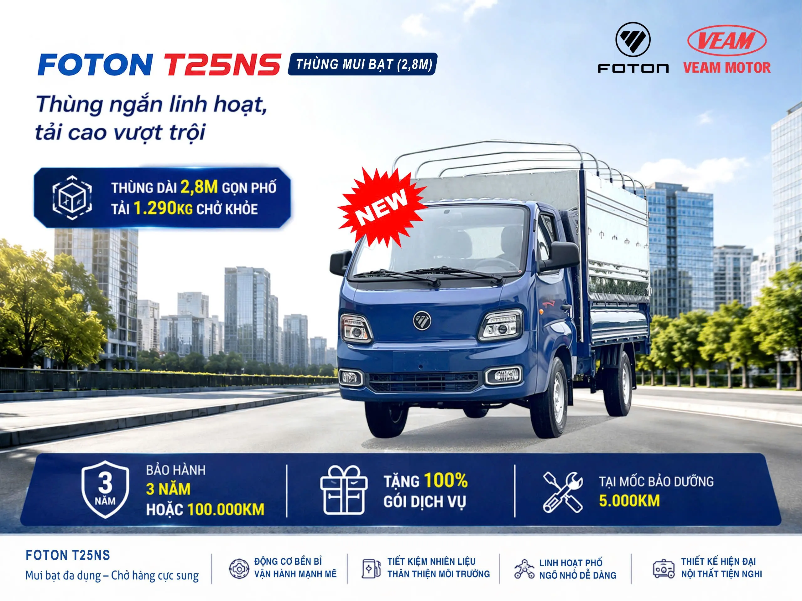 Tiết kiệm chi phí vận hành và tăng năng suất với xe tải T25 1.265 kg